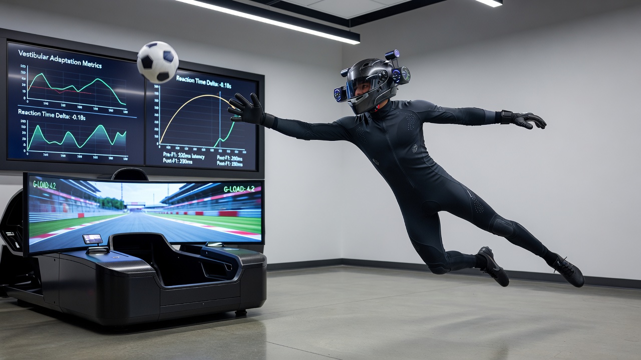 Athletes performing vestibular adaptation exercises on rotation platforms